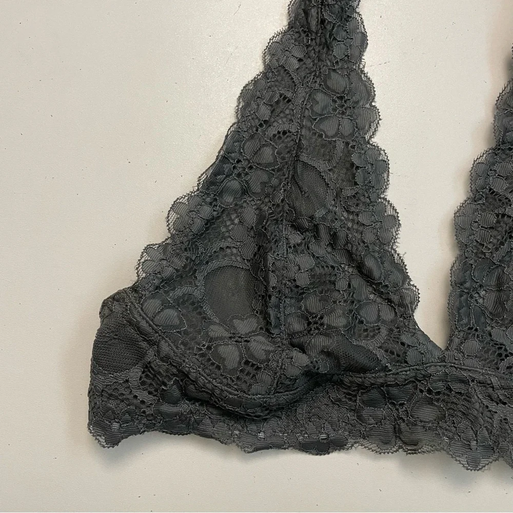 Free People Intimately Bralette Galloon Lace Halter Adjustable Band Floral Grey